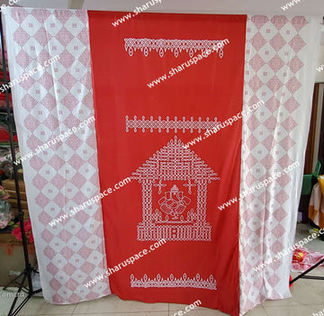 Sharu Space 8X8 Feet Crushed Satin Backdrop 2, White/ Red