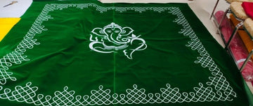 Sharu Space 8X9 Feet Micro Velvet Green Ganesh with 4 border
