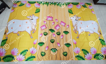 Sharu Space Cow with Yellow Floral Backdrop - 8ftx12ft
