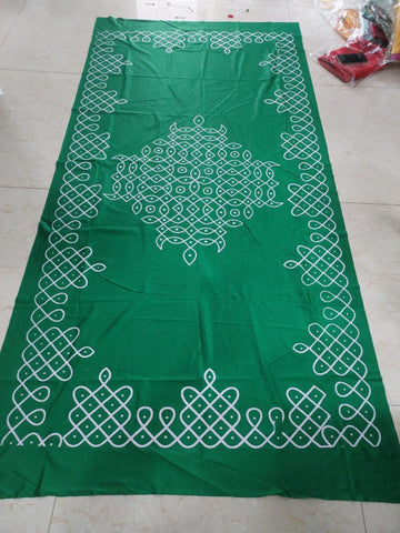 Sharu Space Satin Green 4 Border Center Muggu Backdrop - 8ftx4ft