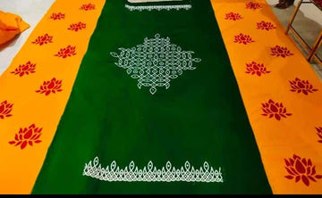 Velvet Green Kollam Muggu with Yellow Backdrop - 8ftx9ft