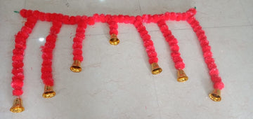 Sharu Space Mariegold Door toran with Bells, Red