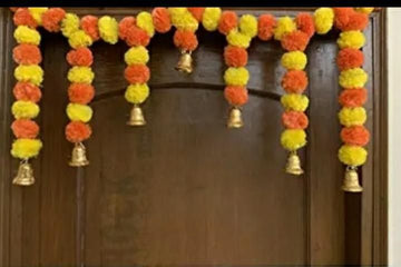 Sharu Space Mariegold Door toran with Bells, Multicolor