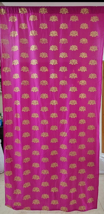 Sharu Space Crush Satin Backdrop pink with Gold Lotus Print.