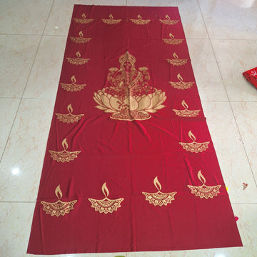 Sharu Space Satin Laxmi Devi Gold Print Backdrop - 8ftx4ft