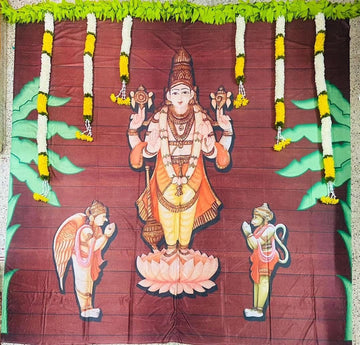 Sharu Space Satin Vishnu Backdrop with Fabric Strings Set - 8ftx8ft