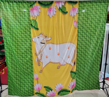 Sharu Space 8X9 Feet Satin Printed Cow with Side Green