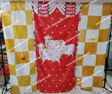 Sharu Space 8X8 Feet Crushed Satin Backdrop 4, Yellow/ White/ Red