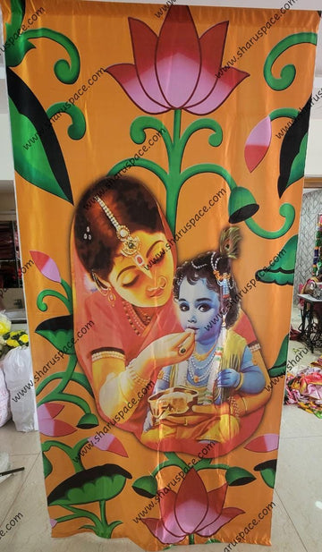 Sharu Space 8ftx4.5ft Satin Krishna Bacdrop, Yellow