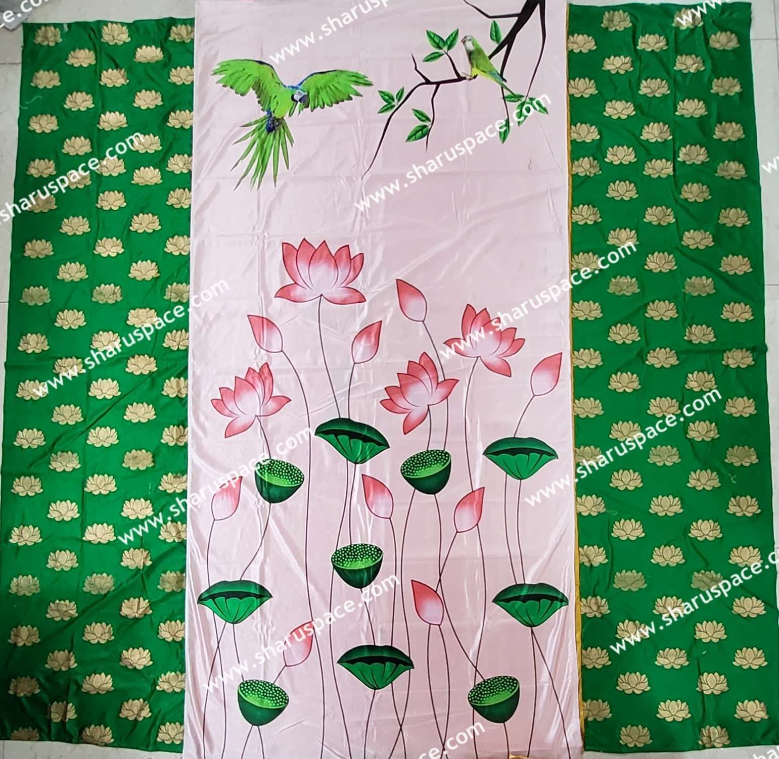 Sharu Space 8X8 Feet Crushed Satin Backdrop 24, Green/ White
