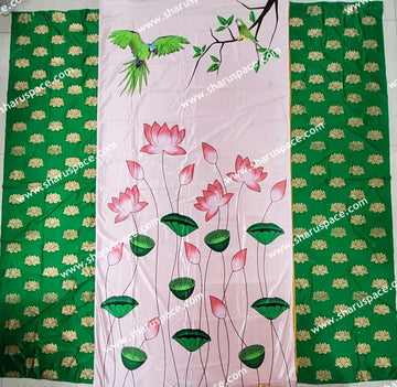 Sharu Space 8X8 Feet Crushed Satin Backdrop 24, Green/ White