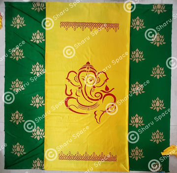 Sharu Space Yellow Ganesha with Green Lotus - 8ftx9ft
