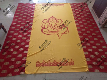 Sharu Space Satin Ganesh with Red Gold Lotus Backdrop 8ftx9ft