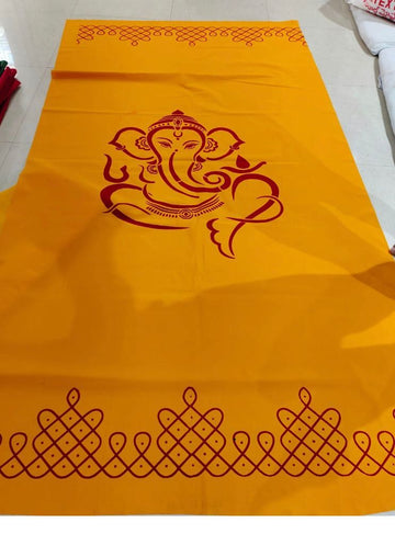Sharu Space 4.5X9 Feet Micro Velvet Yellow Ganesh with 2 Border Red Print