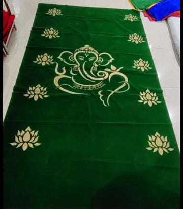 Sharu Space Micro Velvet Green Ganesha Backdrop with Gold Print