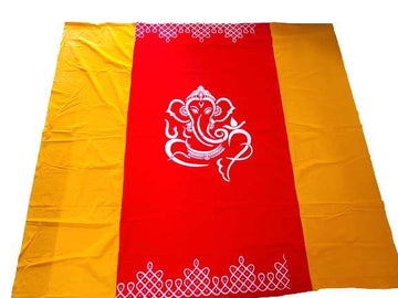 Sharu Space 8X9 Feet Micro Velvet Red and Yellow with Ganesh Print