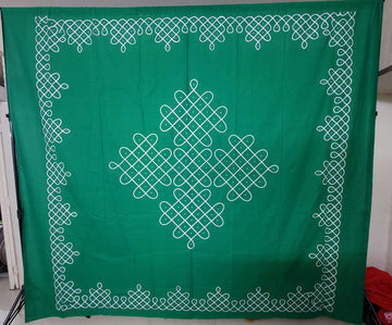 Sharu Space Cotton 4 Border Kollam Backdrop, Green
