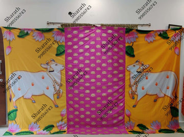 Sharu Space Satin Cow Set with Center pink Gold Lotus Backdrop 8ftx12ft