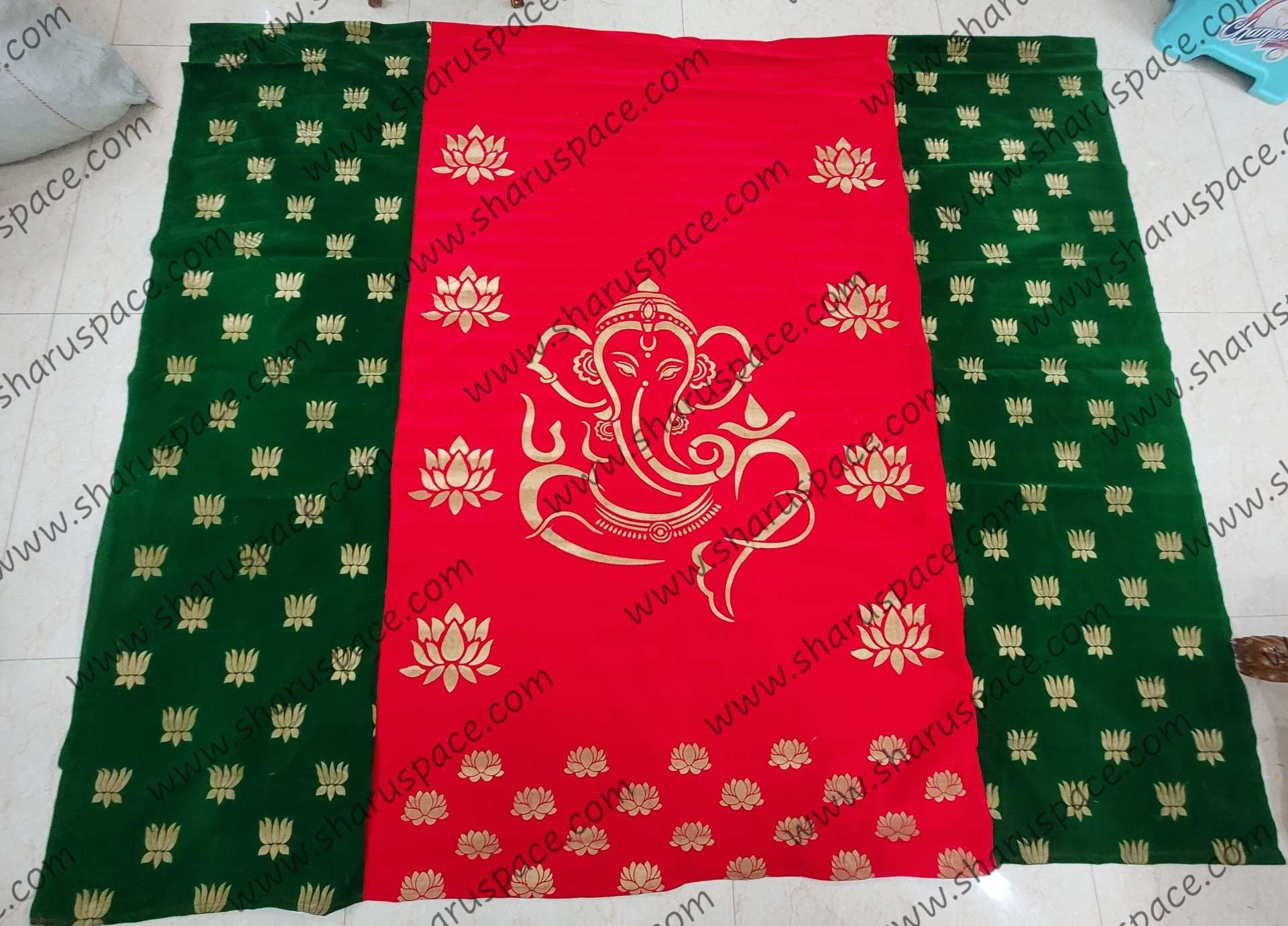 Sharu Space Red Velvet Ganesh Backdrop with Green Sides