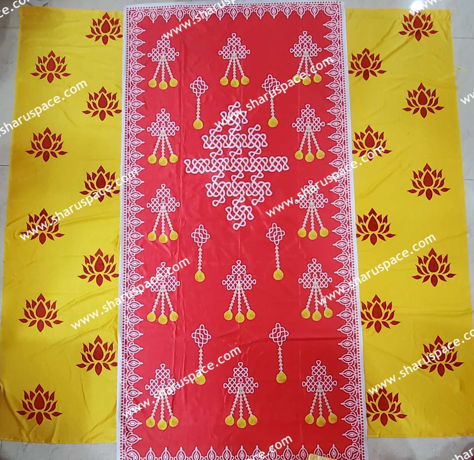 Sharu Space 8X8 Feet Crushed Satin Backdrop 17, Yellow/ Red
