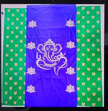 Sharu Space Satin Blue Ganesh with side Green Backdrop - 8ftx9ft