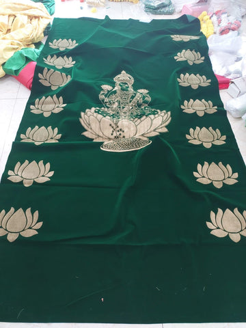Sharu Space Velvet Green Lakshmi Devi Backdrop 8ftx4.5ft