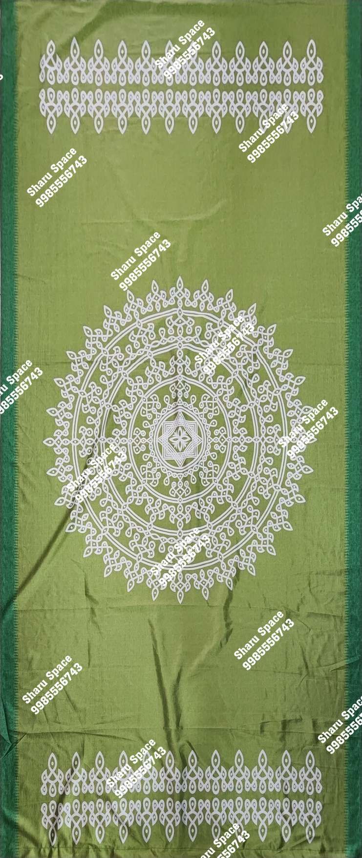 Sharu Space Light Green Round Muggu Backdrop - 8ftx4.5ft