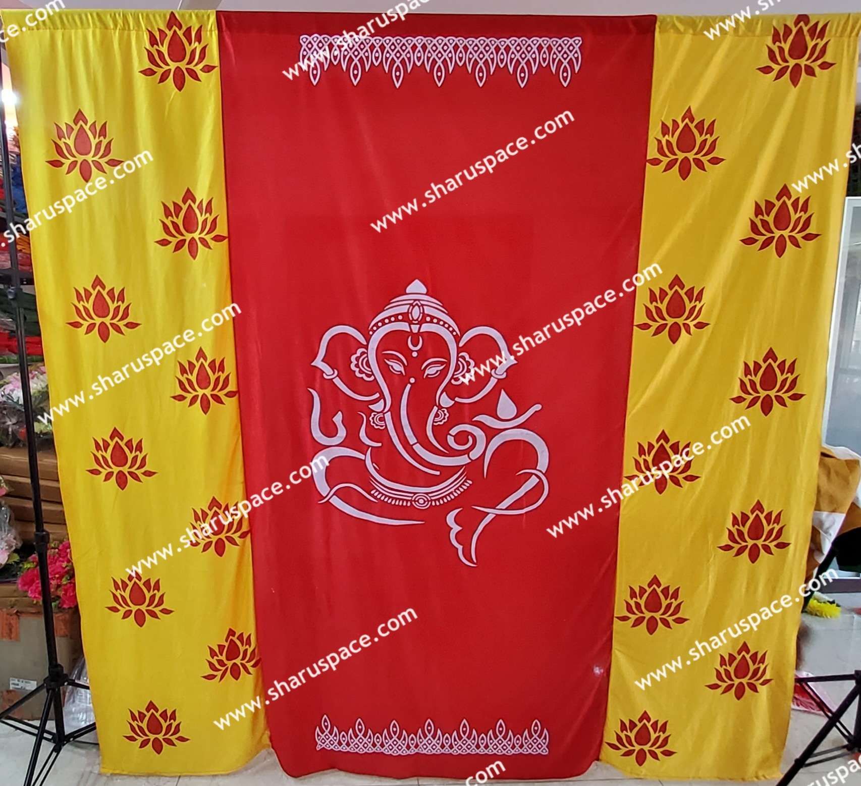 Sharu Space 8X8 Feet Crushed Satin Backdrop 1, Yellow/ Red
