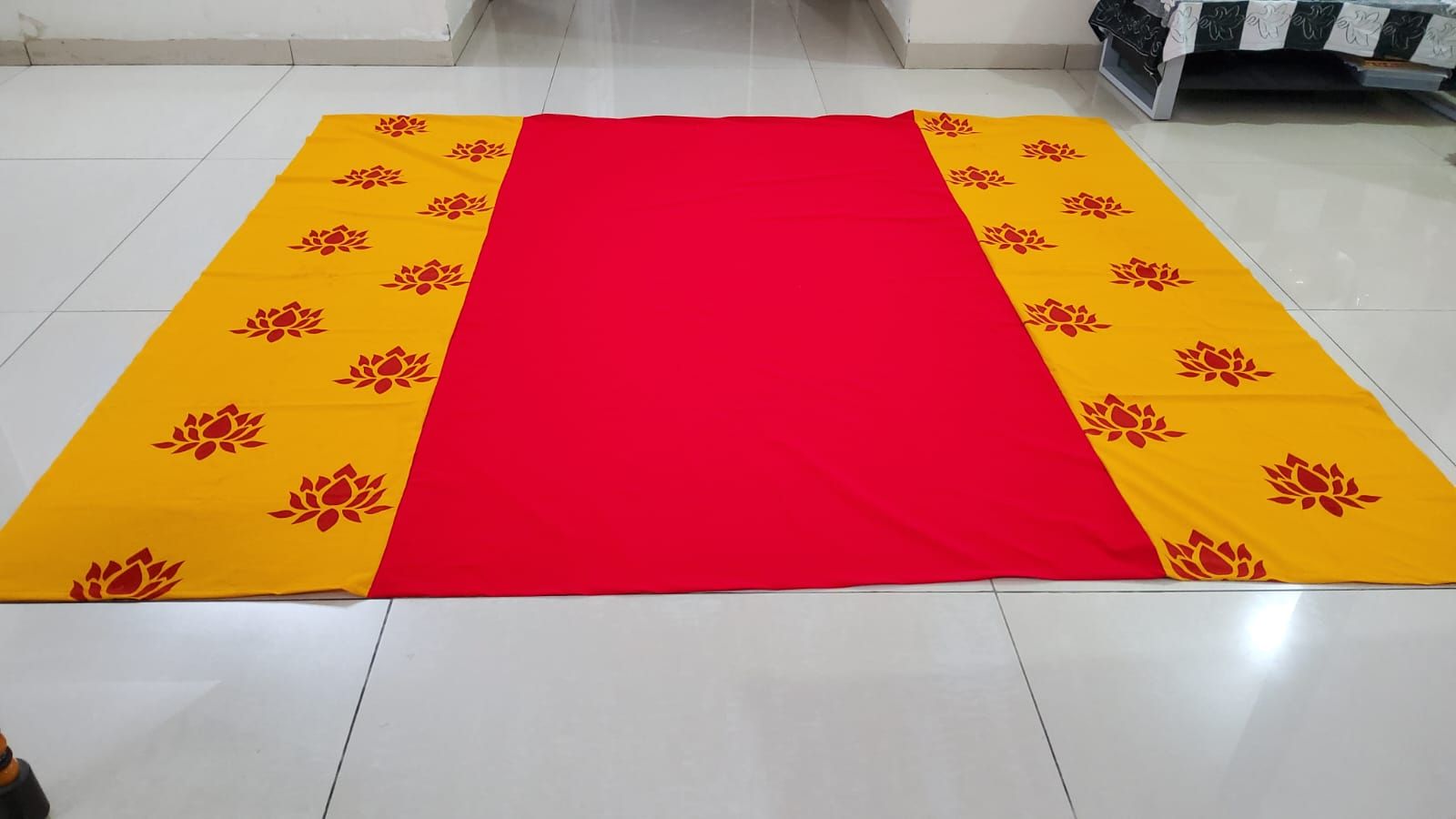 Sharu Space Velvet Red Backdrop with Yellow Lotus - 8ftx9ft
