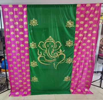 Sharu Space 8X9 Feet Satin Ganesh with Gold Print side pink lotus