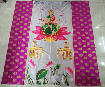 Sharu Space Satin Pink Lotus with Lakshmi Devi Backdrop 8ftx8ft