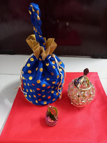 Sharu Space Polka dots Bag with Crystal Diya Combo