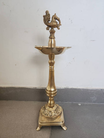 Sharu Space New Brass Peacock Diya Pair - 18in