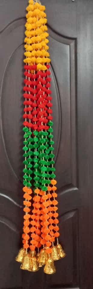 Sharu Space pom Pom Strings with Bells - Pair (multicolor)