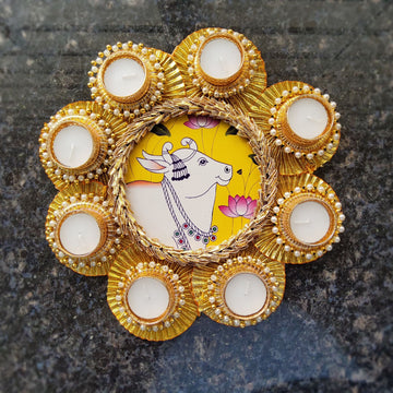 Yellow Pichwai Cow Diya Mat