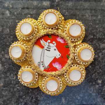 Red Pichwai Cow Diya Mat