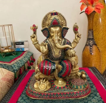 Designer Brass Ganesh Idol - 12.5 inch