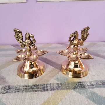 Sharu Space Brass 1 Step Panch Diya Pair
