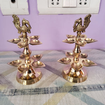 Sharu Space Brass 3 Step Panch Diya Pair