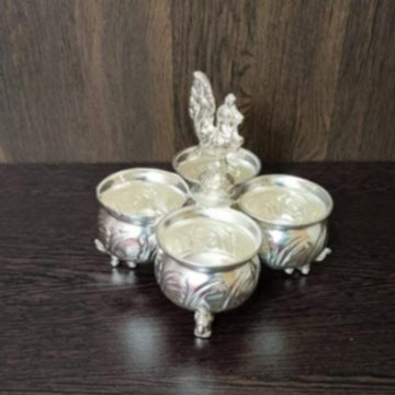 German Silver 4 Cup Kumkum Holder