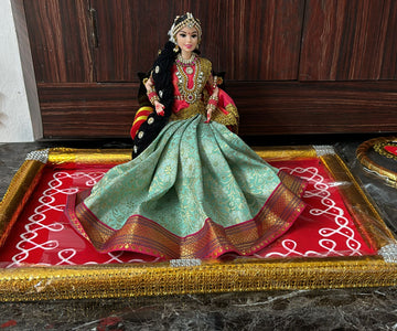 Sharu Space Half Saree Sitting Doll with Tray