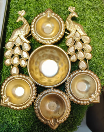 Sharu Space Metal Peacock Diya Urli